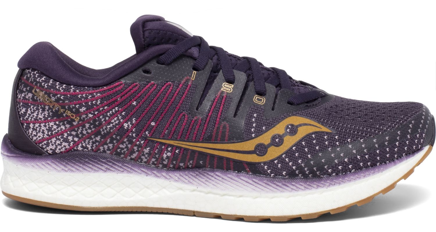 Saucony Women's Liberty Iso 2 Running Shoe in Dusk/Berry from the side