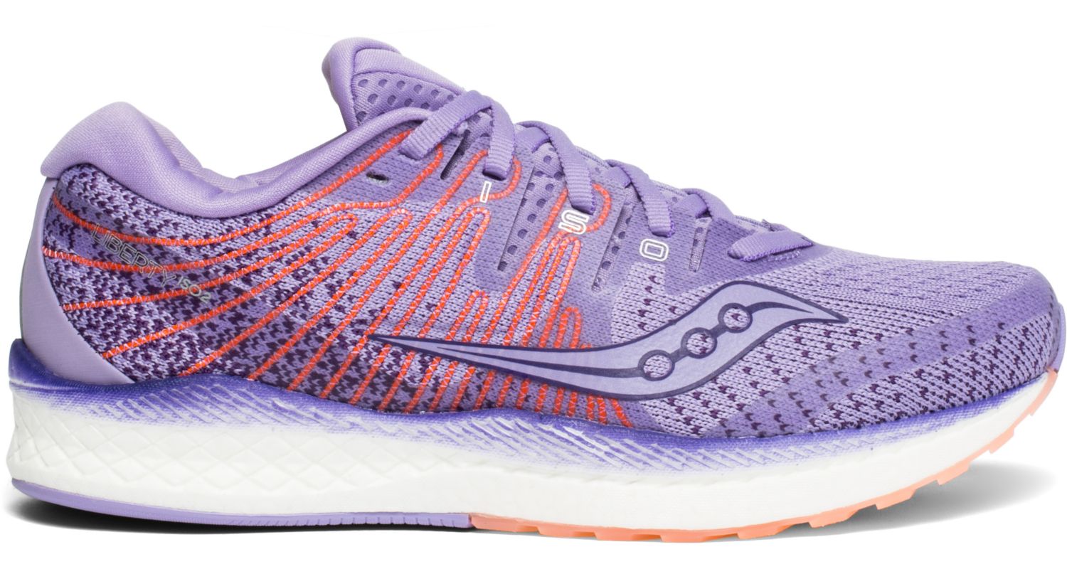 Saucony Women's Liberty Iso 2 Running Shoe in Purple/Peach from the side