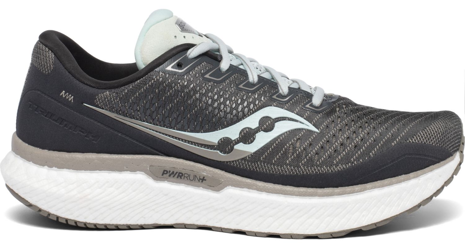 Saucony Women's Triumph 18 Running Shoe in Charcoal/Sky from the side