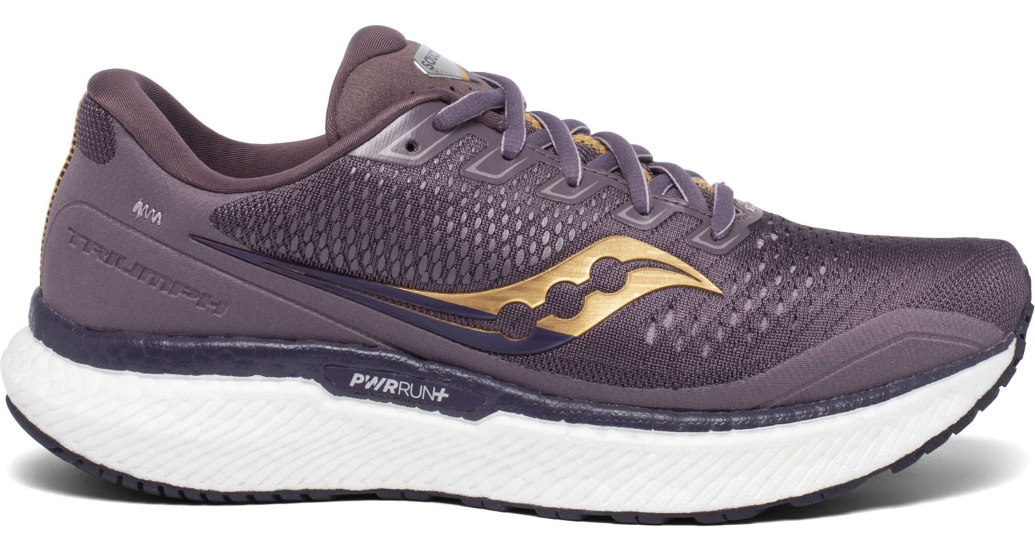 Saucony Women's Triumph 18 Running Shoe in Dusk/Gold from the side