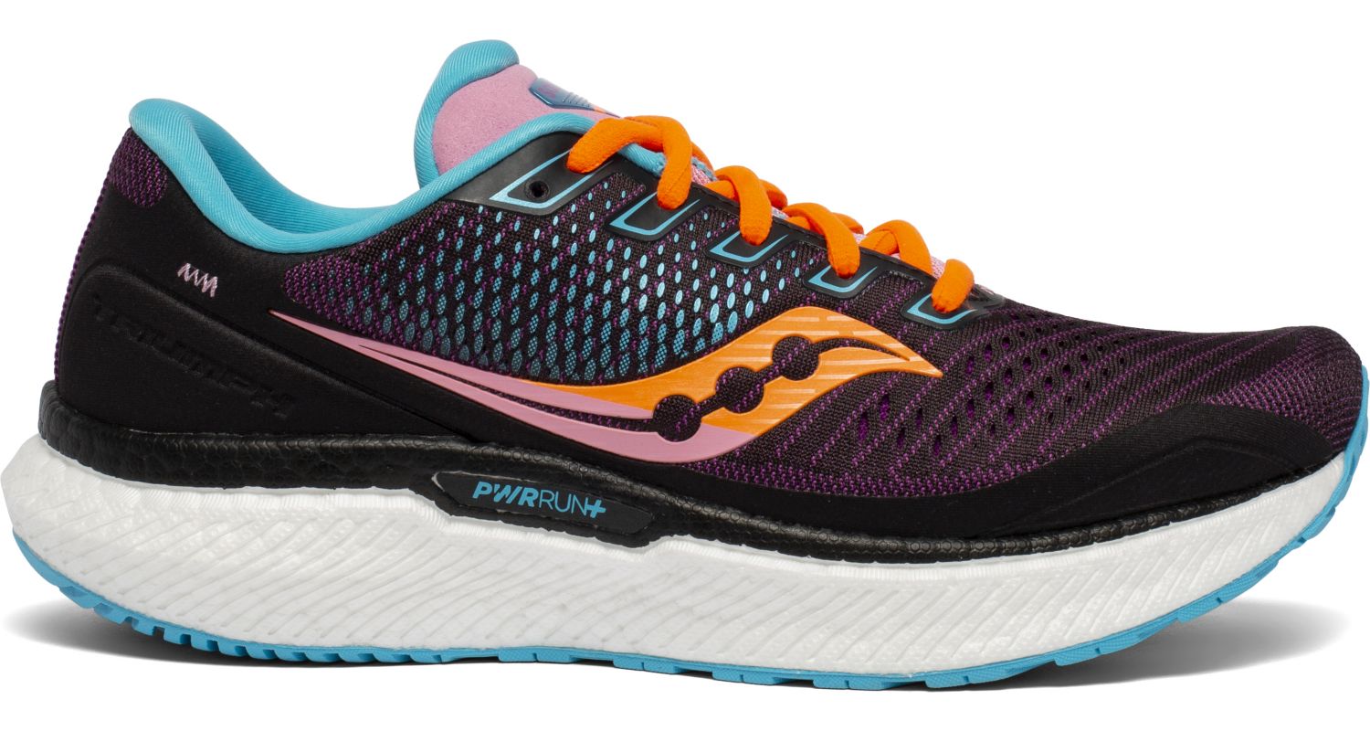 Women's Saucony Triumph 18 Running Shoe in Future/Black from the side