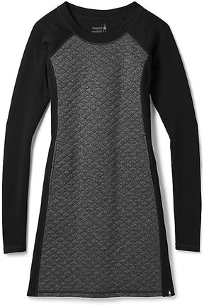 Women's Smartwool Diamond Peak Quilted Dress in Black Heather color from the front view
