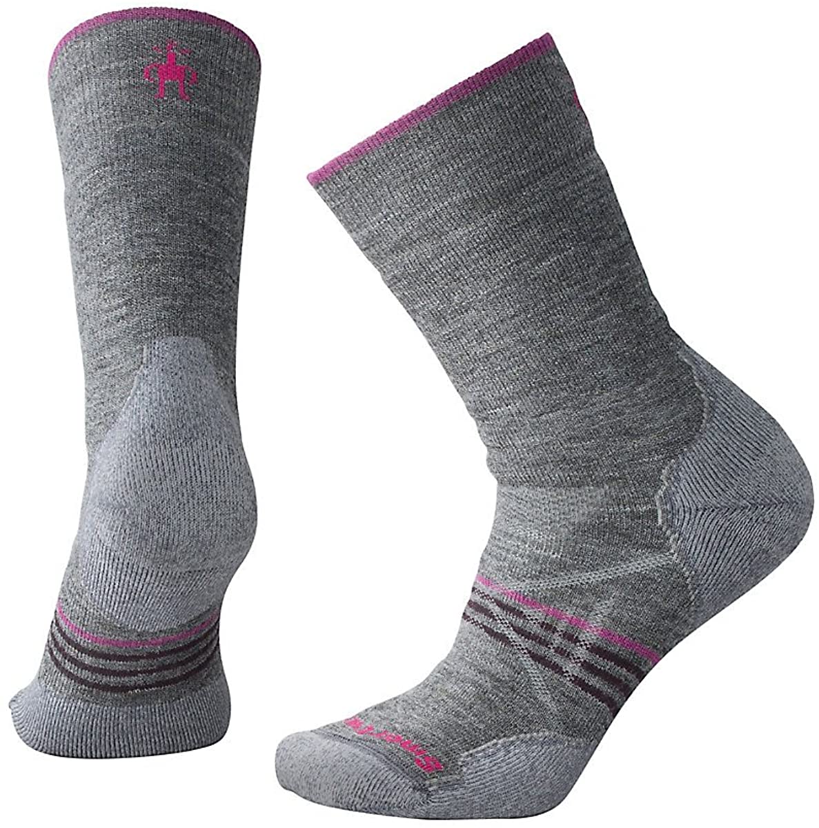 Women's Smartwool PhD Outdoor Medium Hiking Crew Socks in Medium Gray color from the side view