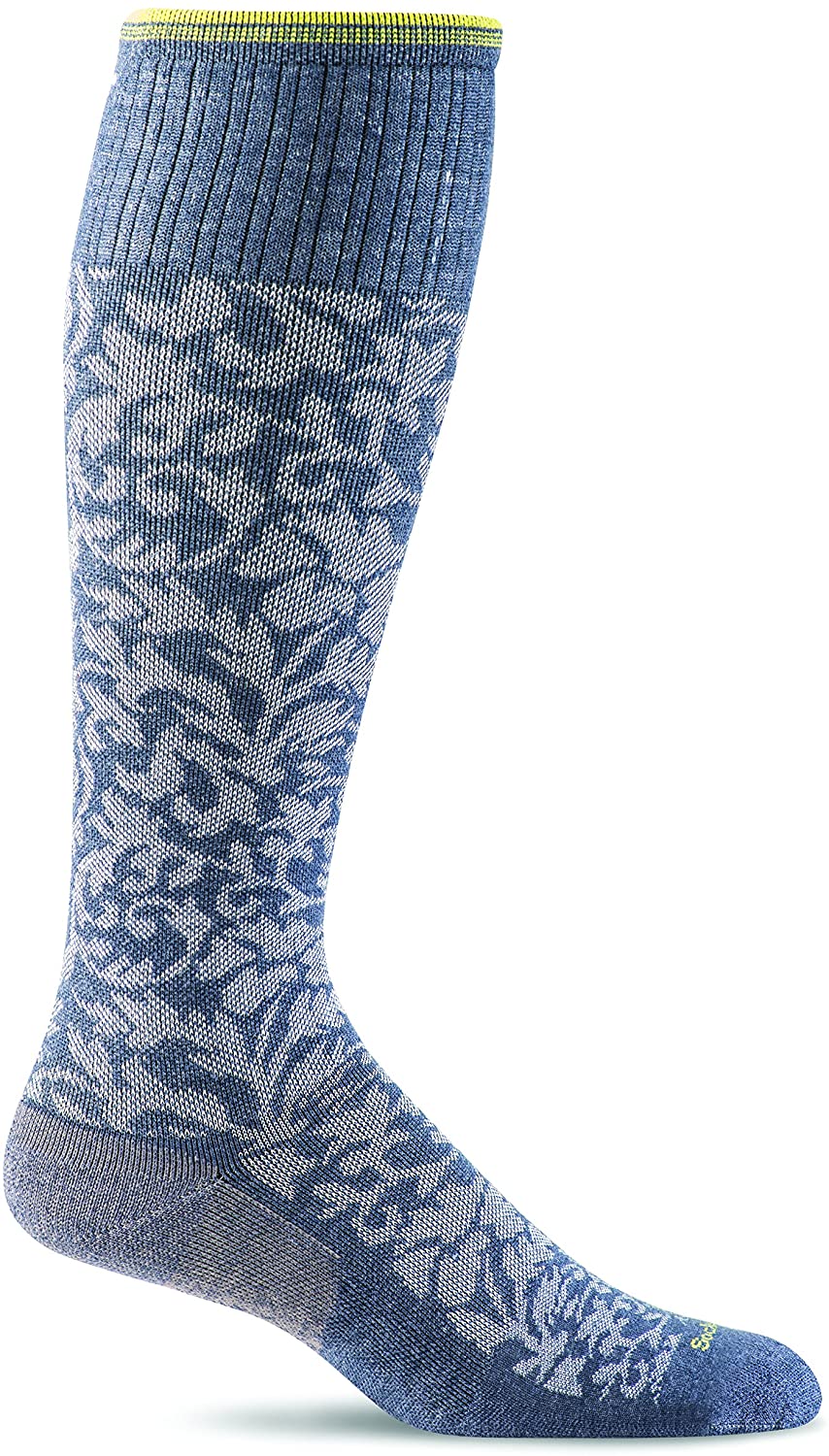 Sockwell Women's Damask Moderate Graduated Compression Sock in Denim from the side