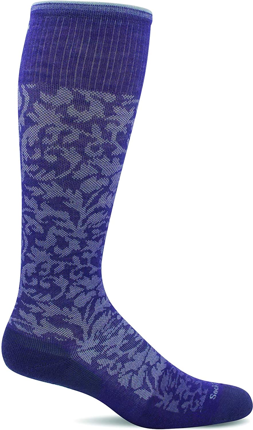Sockwell Women's Damask Moderate Graduated Compression Sock in Plum from the side
