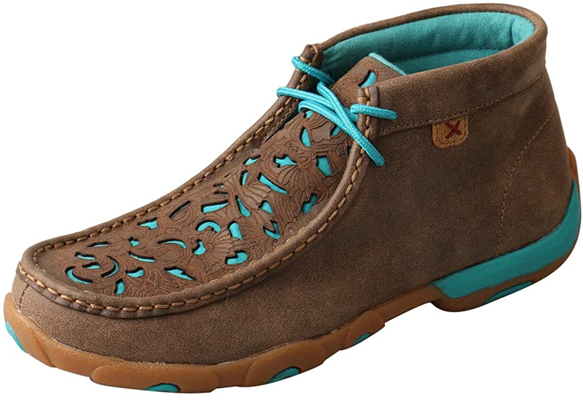 Women's Twisted X Chukka Driving Moccasins Shoe in Bomber & Turquoise Cutout from the front