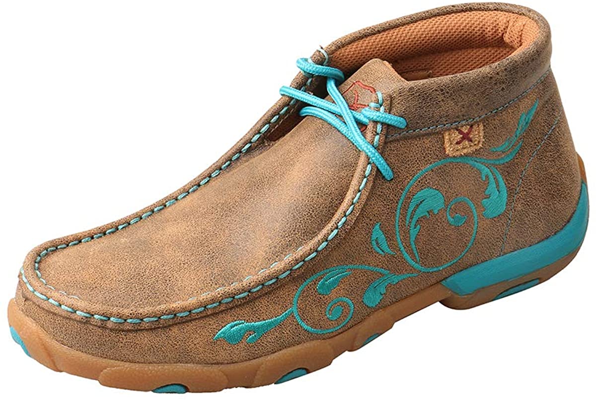 Women's Twisted X Chukka Driving Moccasins Shoe in Bomber & Turquoise Flowers from the front