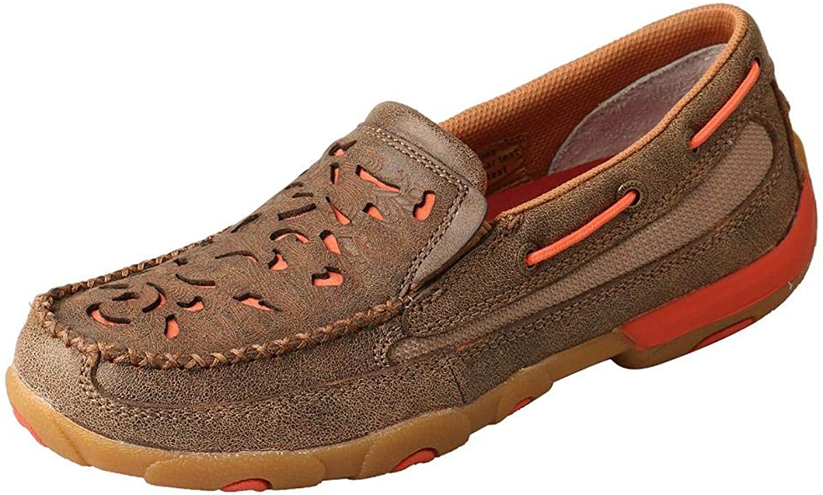 Women's Twisted X Slip-On Driving Moccasins Shoe in Bomber & Coral from the front