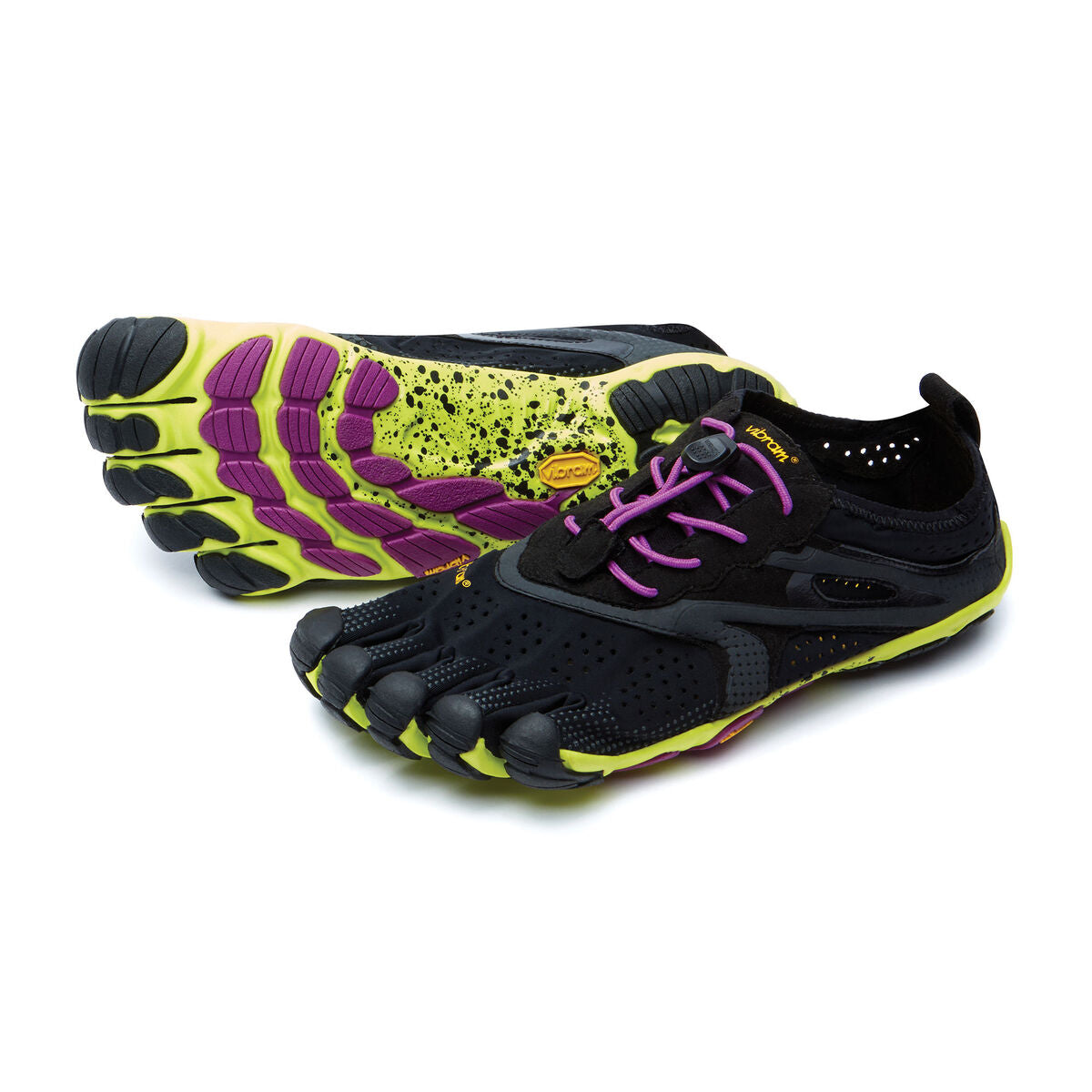 Women's Vibram Five Fingers V-Run Running Shoe in Black/Yellow/Purple from the front