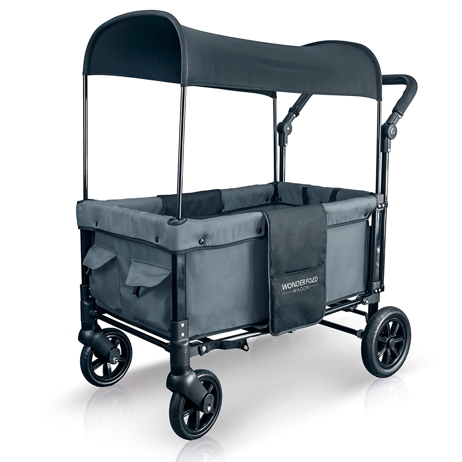 WonderFold Multifunctional 2 Seater Push Double Stroller Wagon in Gray