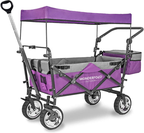 WonderFold Outdoor Push Pull Utility Folding Wagon in Purple