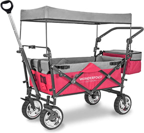 WonderFold Outdoor Push Pull Utility Folding Wagon in Red