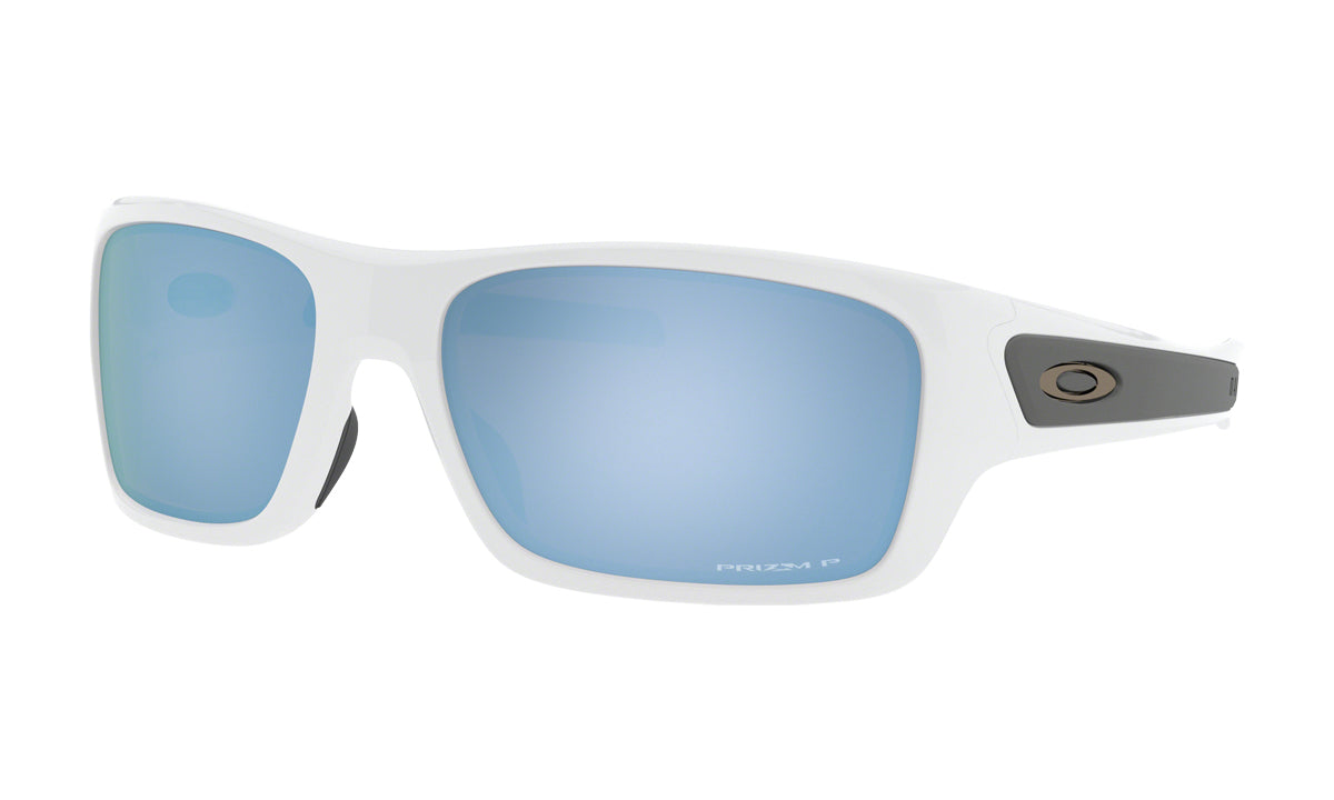 Youth Oakley Turbine XS Sunglasses in Polished White/Prizm Deep Water Polarized from the front view