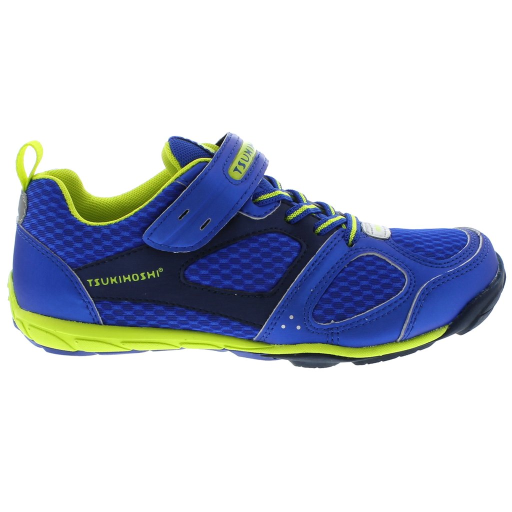 Youth Tsukihoshi Mako Sneaker in Blue/Lime from the side view